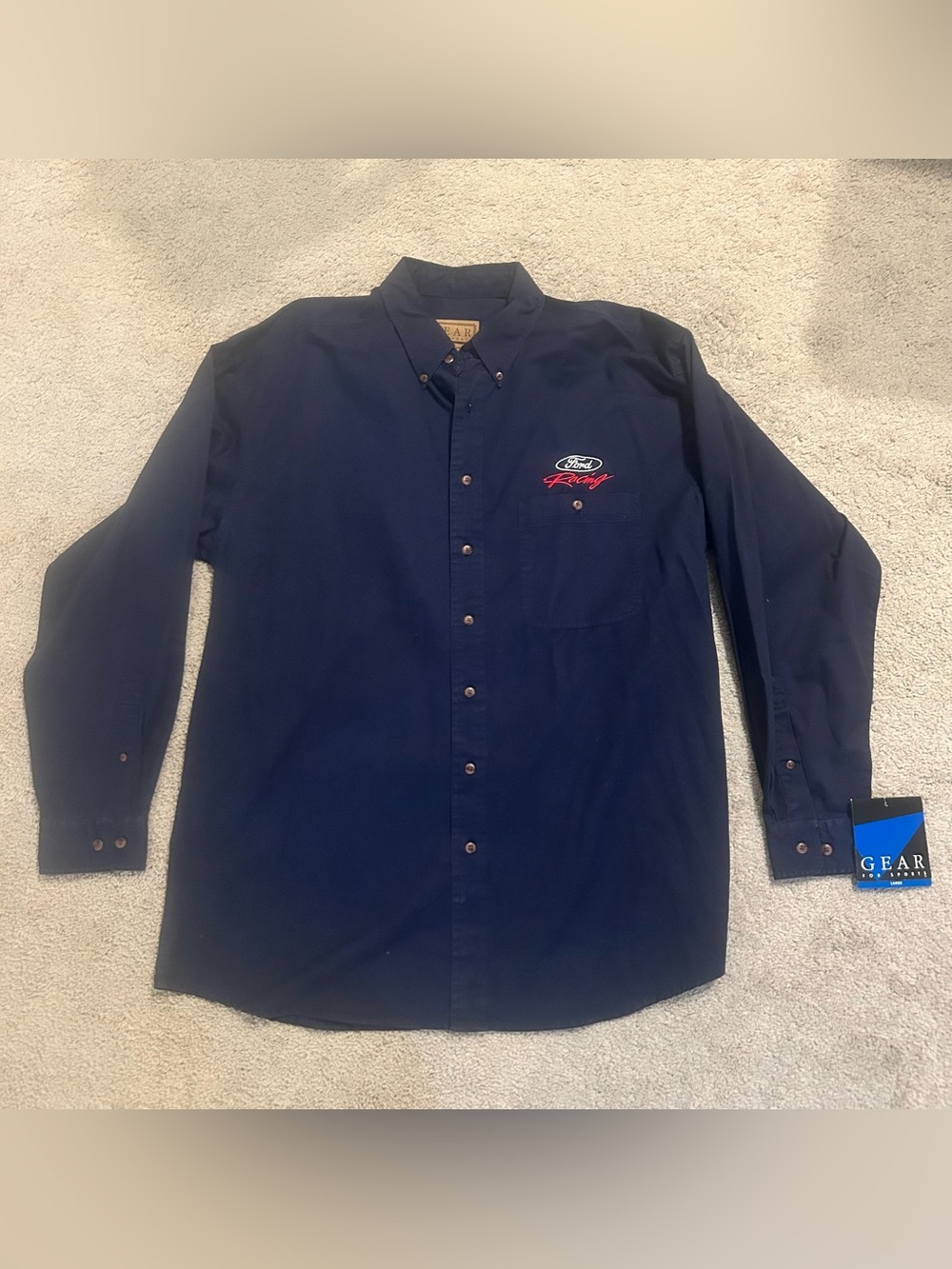 Gear For Sports Navy Long-Sleeve Button-Down Shirt with Embroidered Ford Racing